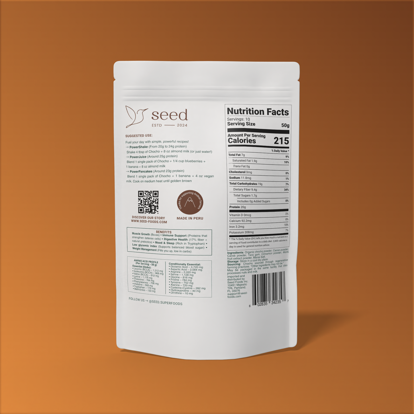 CACAO CHOCHO | PLANT-BASED | 20G PROTEIN | 7 NATURAL INGREDIENTS | 1.1 LBS