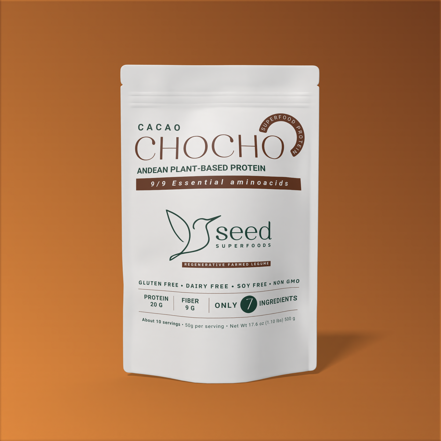 CACAO CHOCHO | PLANT-BASED | 20G PROTEIN | 7 NATURAL INGREDIENTS | 1.1 LBS