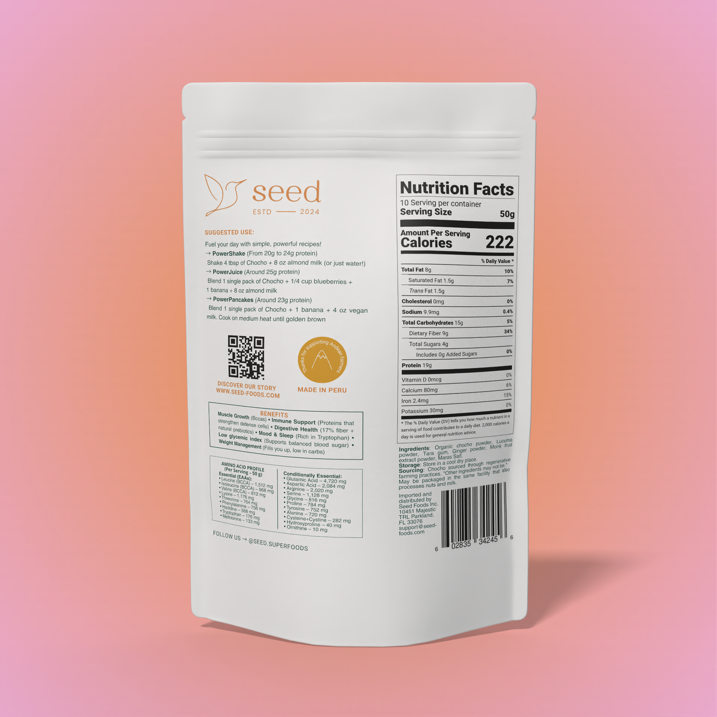 LUCUMA CHOCHO | PLANT-BASED | 20G PROTEIN | 6 INGREDIENTS | 1.1 LBS
