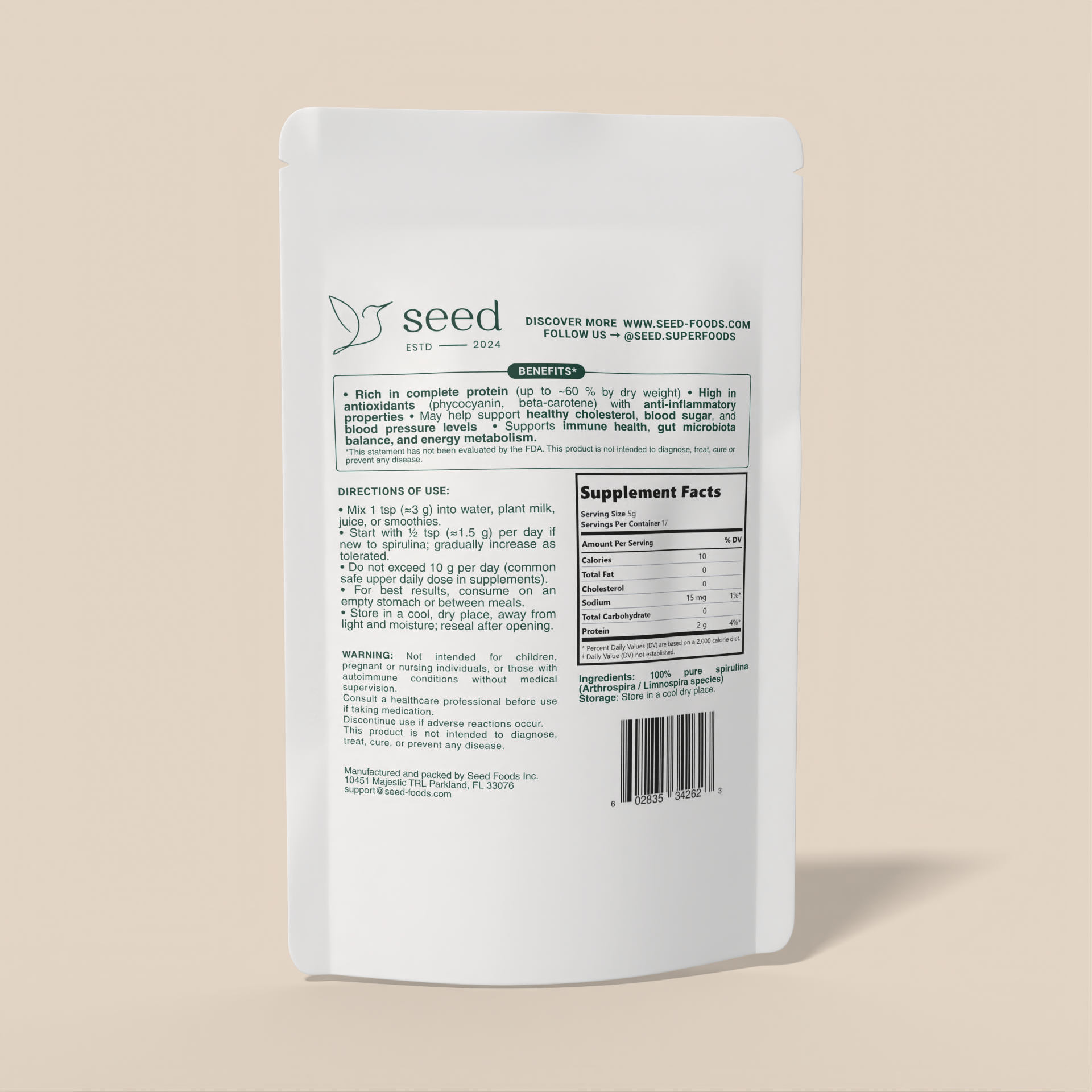 GREEN SPIRULINA | NATURAL DETOX & ENERGY POWDER | 3oz