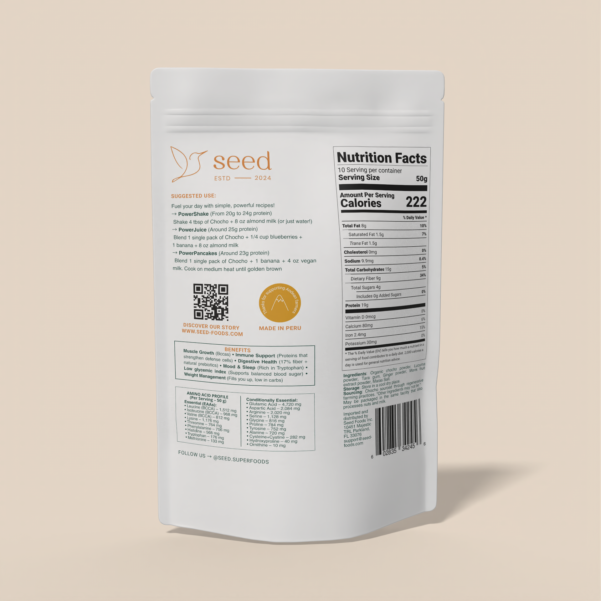 LUCUMA CHOCHO | PLANT-BASED | 20G PROTEIN | 6 INGREDIENTS | 1.1 LBS