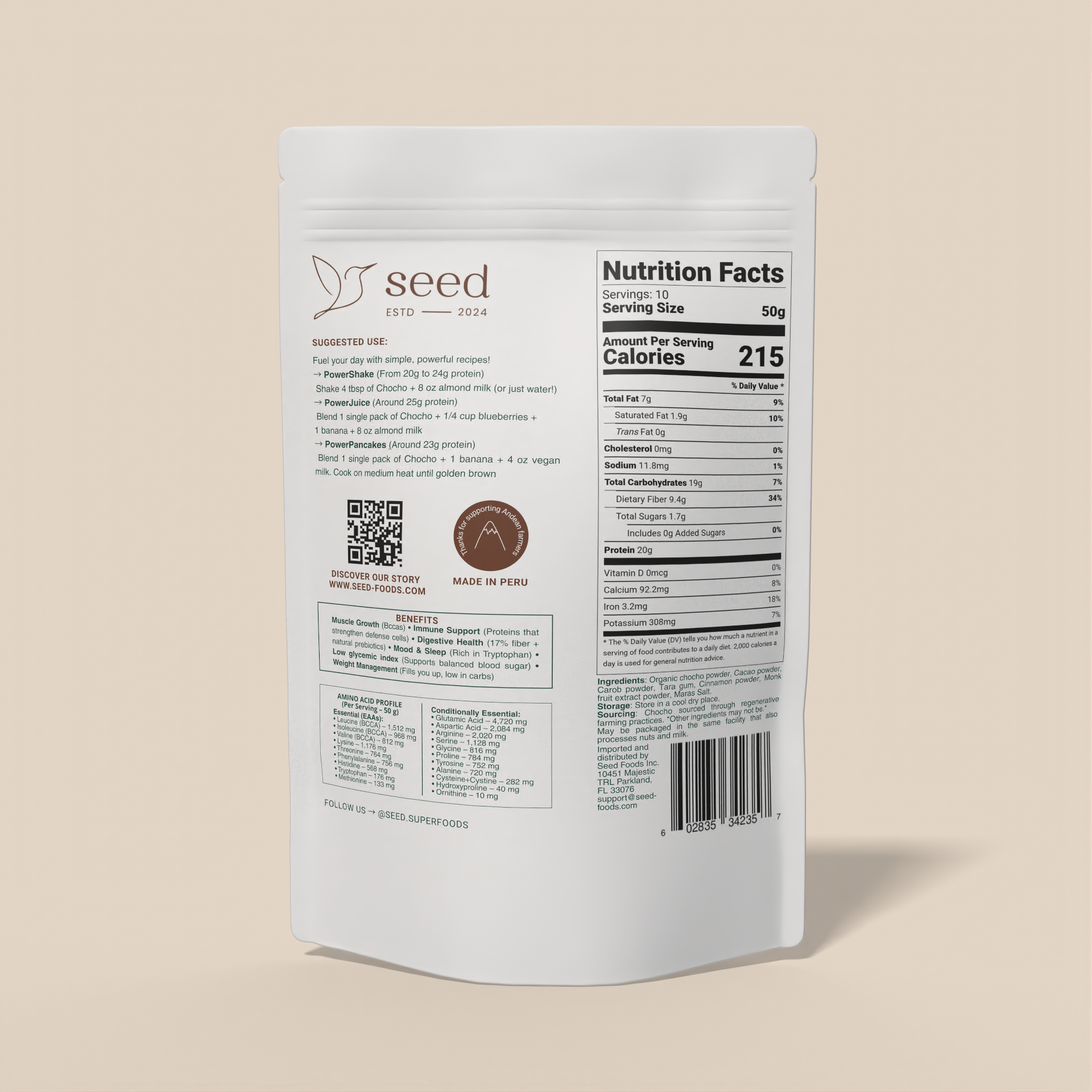 CHOCOLATE CHOCHO | PLANT-BASED | 20G PROTEIN | 7 NATURAL INGREDIENTS | 1.1 LBS