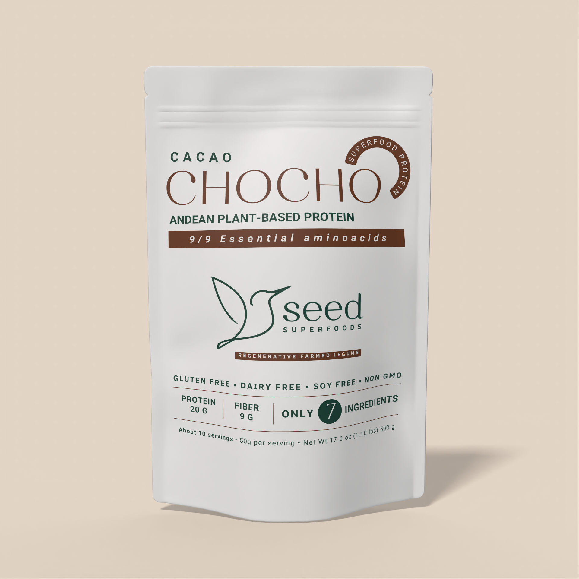 CHOCOLATE CHOCHO | PLANT-BASED | 20G PROTEIN | 7 NATURAL INGREDIENTS | 1.1 LBS